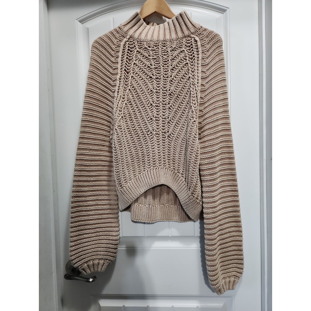 Free People My Only Sunshine Sweater Tan Chunky Knit Cotton Mock Neck M
